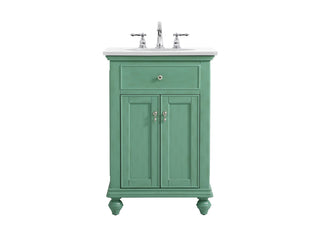 24 inch Single Bathroom vanity in vintage mint with ivory white engineered marble