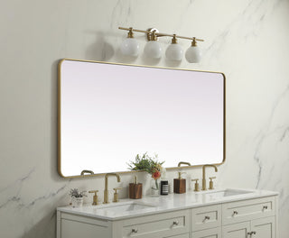 Soft Corner Metal Rectangle Full Length Mirror 32x72 Inch in Brass