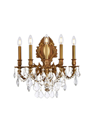 Monarch 5 light French Gold Wall Sconce Clear Royal Cut Crystal