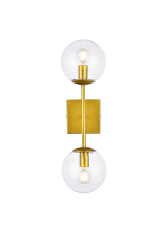 Neri 2 lights brass and clear glass wall sconce