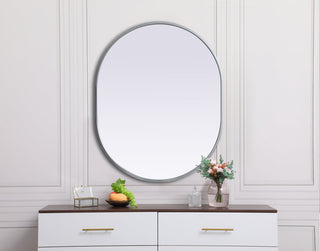 Metal Frame Oval Mirror 24x30 Inch in Silver