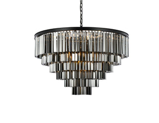 Sydney 33 light Matte Black Chandelier Silver Shade (Grey) Royal Cut Crystal