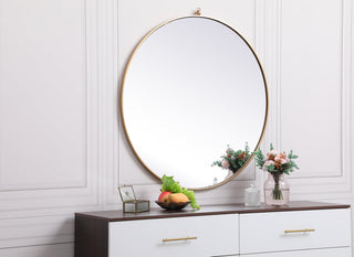 Metal frame round mirror with decorative hook 39 inch in Brass