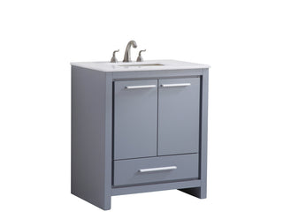 30 inch Single Bathroom vanity in Grey with ivory white engineered marble