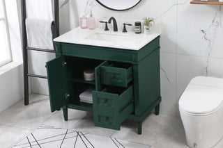 36 inch Single bathroom vanity in green with backsplash