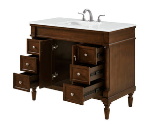 42 inch Single Bathroom vanity in Walnut with ivory white engineered marble