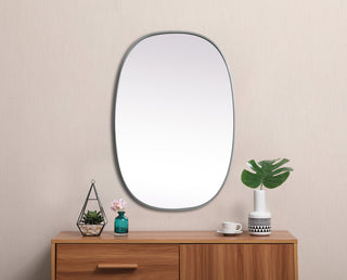 Metal Frame Oval Mirror 27x40 Inch in Silver