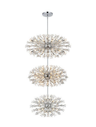 Vera 48 inch three tiers crystal starburst chandelier in chrome