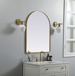 Metal Frame Arch Mirror 27x36 Inch in Brass