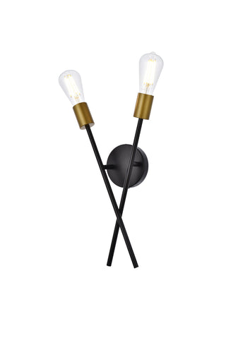 Armin 2 lights wall sconce in black with brass