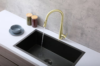 Lucas Single Handle Pull Down Sprayer Kitchen Faucet in Brushed Gold