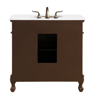 36 inch Single Bathroom vanity in Brown with ivory white engineered marble