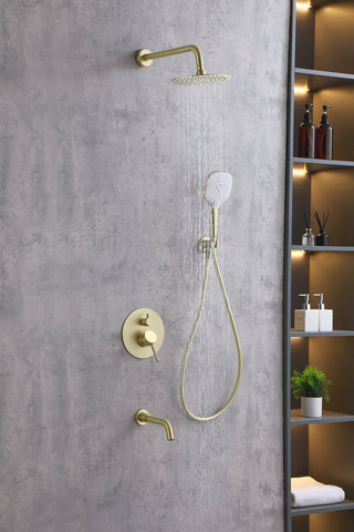 George Complete Shower and Tub Faucet with Rough-in Valve in Brushed Gold