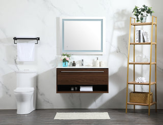 40 inch Single bathroom vanity in walnut with backsplash