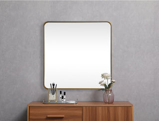 Soft corner metal square mirror 30x30 inch in Brass