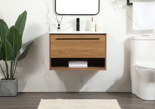 30 inch Single bathroom vanity in walnut brown with backsplash