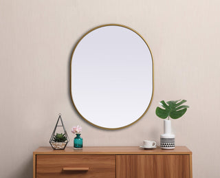 Metal Frame Oval Mirror 24x30 Inch in Brass