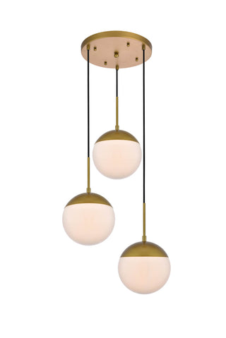 Eclipse 3 Lights Brass Pendant With Frosted White Glass