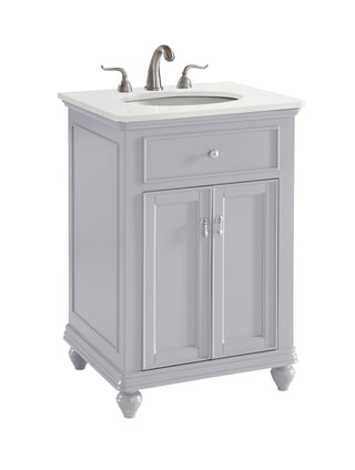 24 inch Single Bathroom vanity in Light Grey with ivory white engineered marble