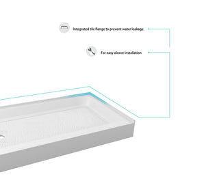 60x32 inch Single threshold shower tray left drain in glossy white