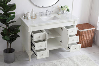 48 inch Single Bathroom vanity in Antique White with ivory white engineered marble