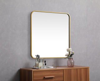 Soft corner metal square mirror 24x24 inch in Brass