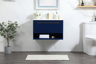 30 inch Single bathroom vanity in blue with backsplash