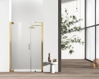 Semi-frameless hinged shower door 48 x 72 Brushed Gold