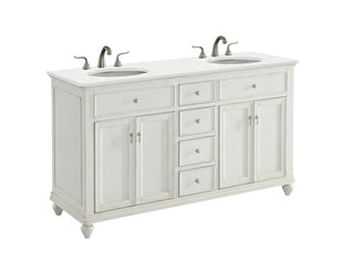 60 inch Double Bathroom vanity in Antique White with ivory white engineered marble