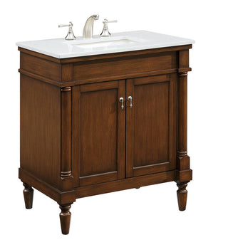 30 inch Single Bathroom vanity in Walnut with ivory white engineered marble