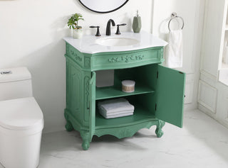 32 inch Single Bathroom vanity in vintage mint with ivory white engineered marble