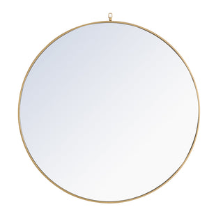 Metal frame Round Mirror with decorative hook 48 inch Brass finish