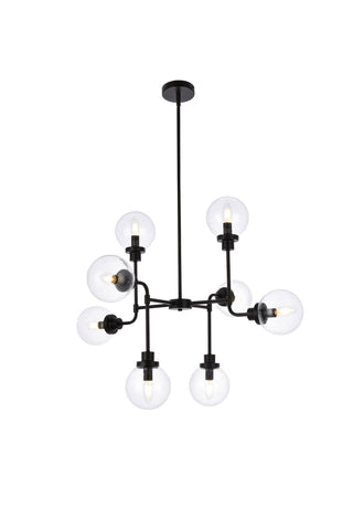 Hanson 8 lights pendant in black with clear shade