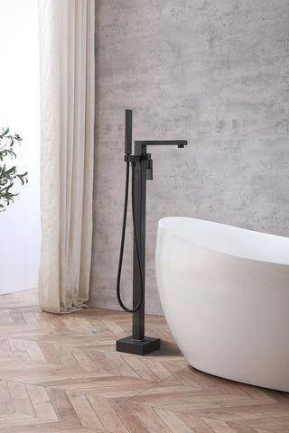 Henry Floor Mounted Roman Tub Faucet with Handshower in Matte Black