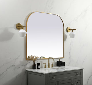 Metal Frame Arch Mirror 42x38 Inch in Brass