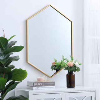 Metal frame hexagon mirror 24 inch in Brass