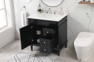 32 inch Single bathroom vanity in black with backsplash