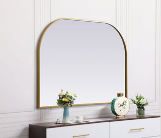 Metal Frame Arch Mirror 42x30 Inch in Brass