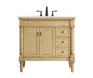 36 inch Single Bathroom vanity in Antique Beige with ivory white engineered marble