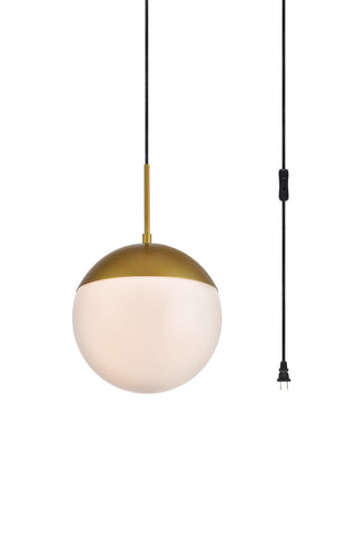 Eclipse 1 Light Brass plug in pendant With Frosted White Glass