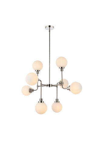 Hanson 8 lights pendant in polished nickel with frosted shade