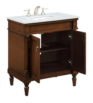 30 inch Single Bathroom vanity in Walnut with ivory white engineered marble