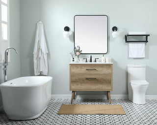 36 inch Single bathroom vanity in natural oak with backsplash