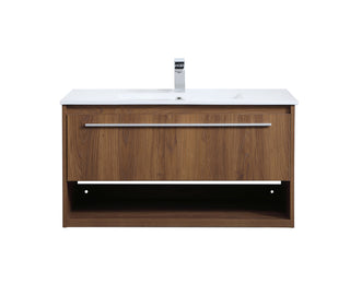 36 inch  Single Bathroom Floating Vanity in Walnut Brown