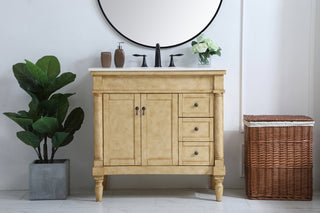 36 inch Single Bathroom vanity in Antique Beige with ivory white engineered marble