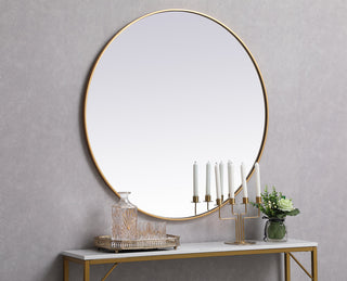 Metal frame round mirror 39 inch in Brass