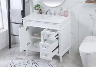 36 inch Single bathroom vanity in white with backsplash