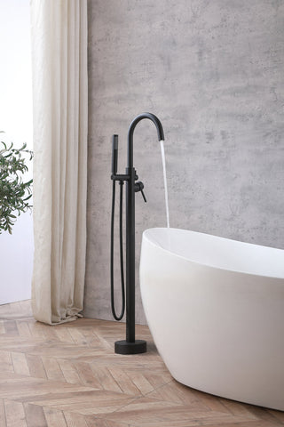 Steven Floor Mounted Roman Tub Faucet with Handshower in Matte Black