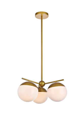 Eclipse 3 Lights Brass Pendant With Frosted White Glass