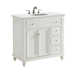 36 inch Single Bathroom vanity in Antique White with ivory white engineered marble